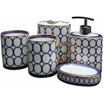 Cool Design Beige Dots 4 Piece Elegant Ceramic Bathroom Accessory Set 