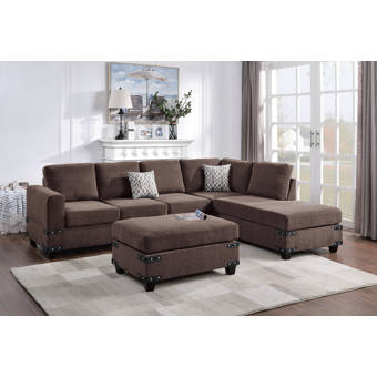 Winston Porter Giuliana 104 Wide Faux Leather Reversible Sofa Chaise With Ottoman Reviews Wayfair