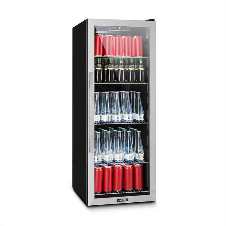 Glastür Mini-Kühlschrank 0 bis 10 °C schwarz-silber wechselbarer Türanschlag 201 L Getränke-Kühlschrank mit Edelstahl-Front Klarstein Beersafe