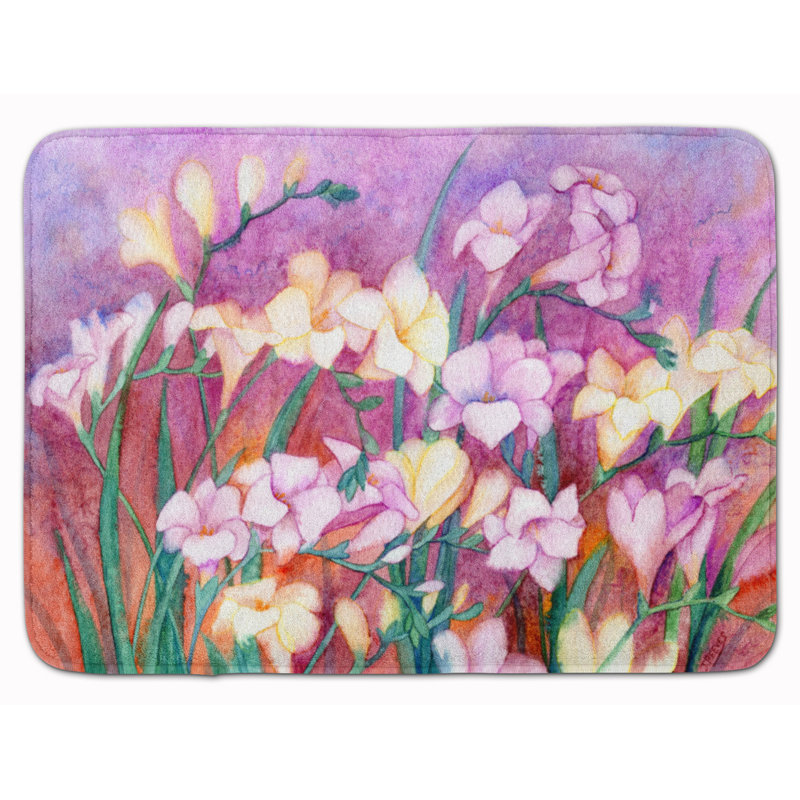 East Urban Home Freesias Rectangle Microfiber Non Slip Floral Bath Rug Wayfair