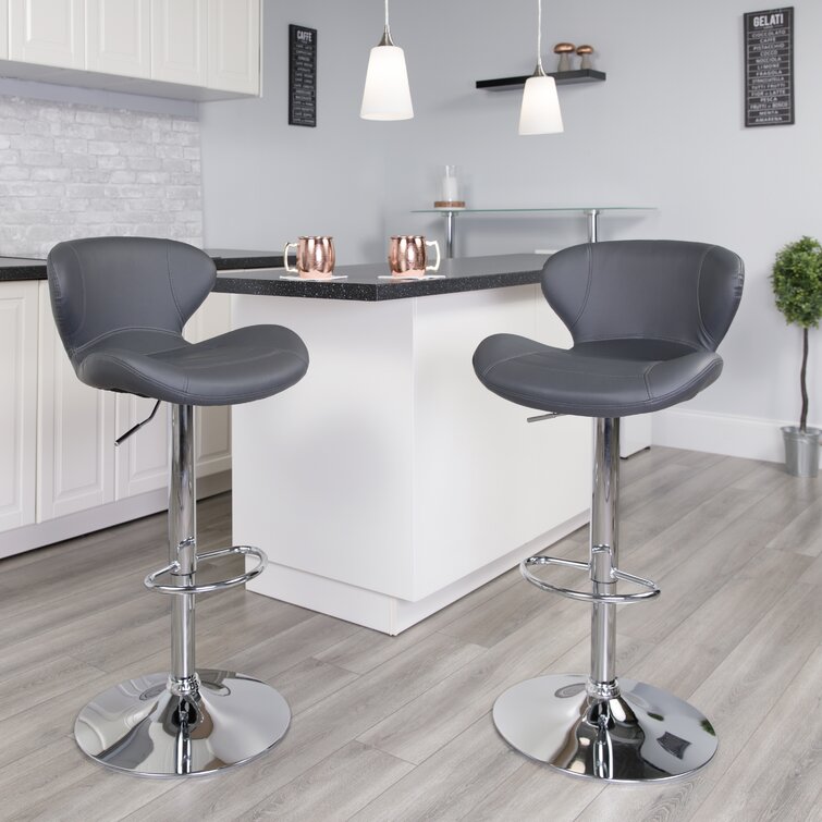 Curved Back Adjustable Swivel Dinning Counter Bar Stools Chrome Chair Set Of 2 