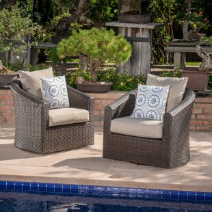 View Dierdre Outdoor Wicker Swivel Club Patio Chair with Cushions Set of