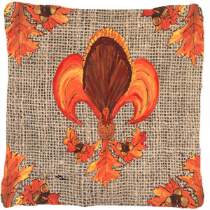 Thanksgiving Turkey Fleur De Lis Indoor/Outdoor Throw Pillow