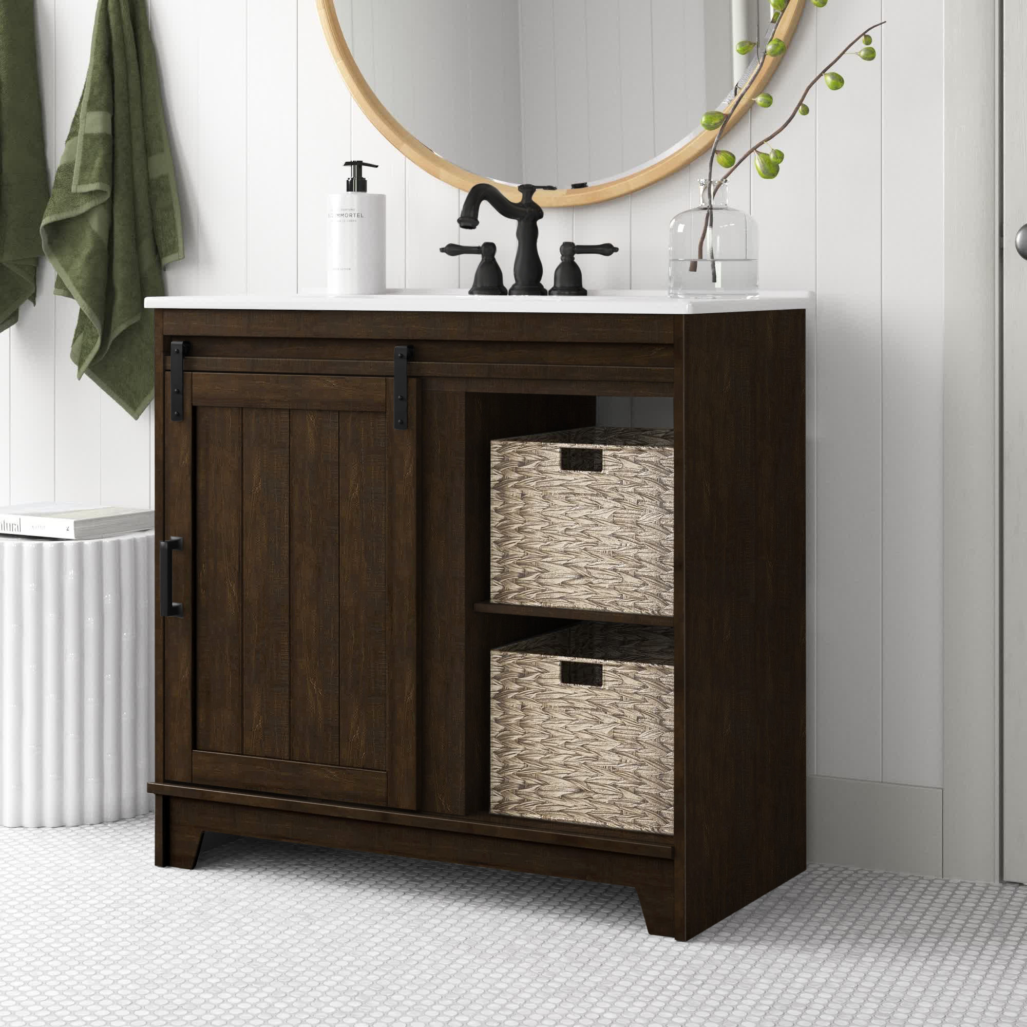Sand & Stable Braylen Sliding Barn Door 36" Single Bathroom Vanity Set ...