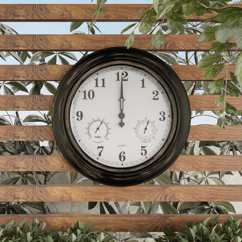Starke Indoor Outdoor Clock Thermometer Combo - 18-Inch Waterproof Outdoor Wall Clock with Temperature and Humidity by Pure Garden Finish: Bronze