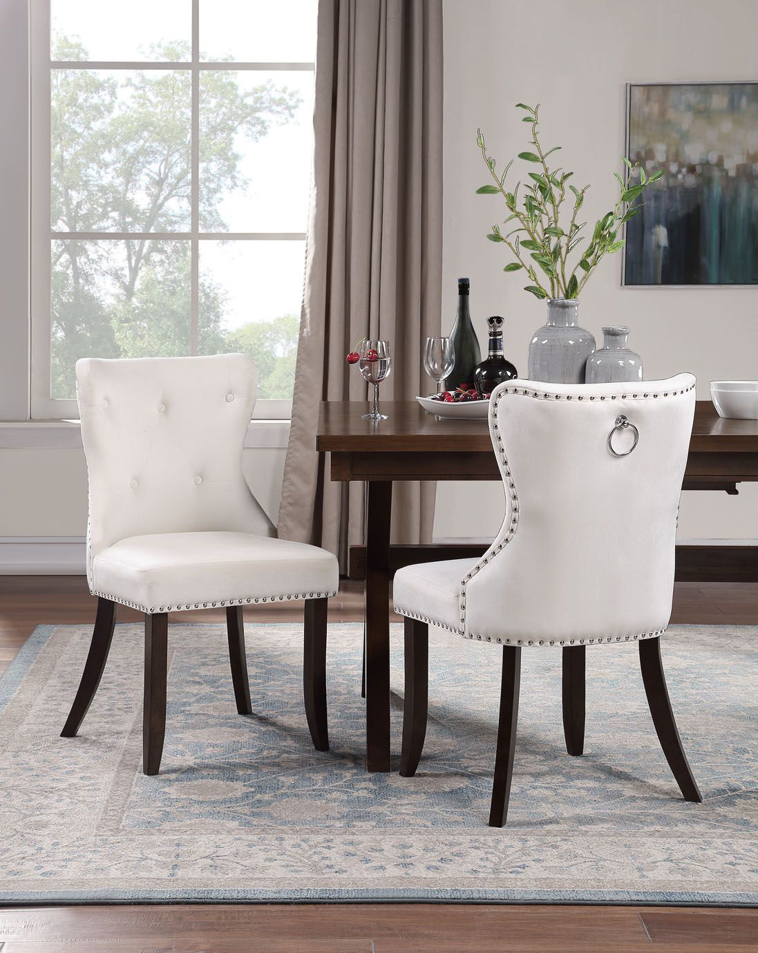 set of 6 beige tufted dining chairs