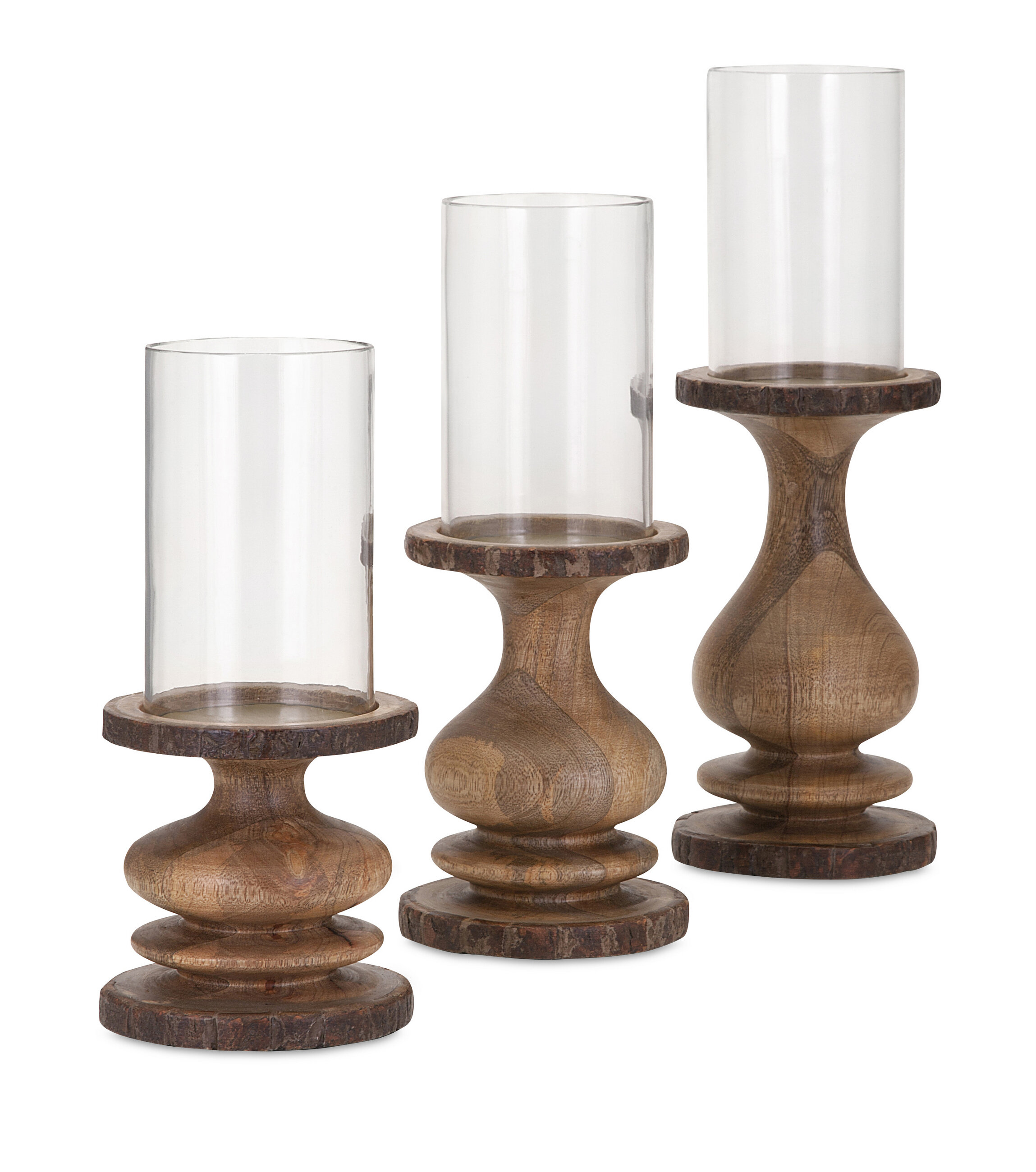 set of three hurricane candle holders