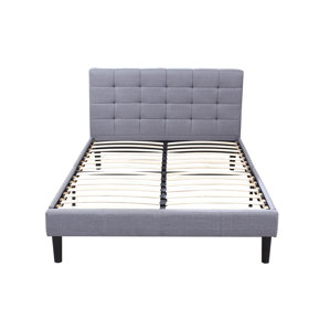 Classic Deluxe Linen Low Profile Platform Bed Frame with Tufted Headboard Design by Madison Home USA