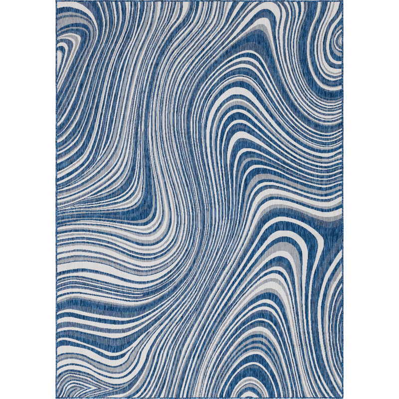 Orren Ellis Gabija Abstract Navy Blue Indoor Outdoor Area Rug Reviews Wayfair