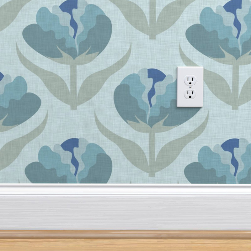 Bungalow Rose Retro Floral Wallpaper Ruffle Floral Blue Ruffle