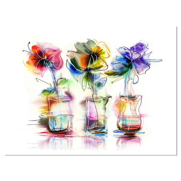Ebern Designs Abstract Flowers In Glass Vases Painting Print On