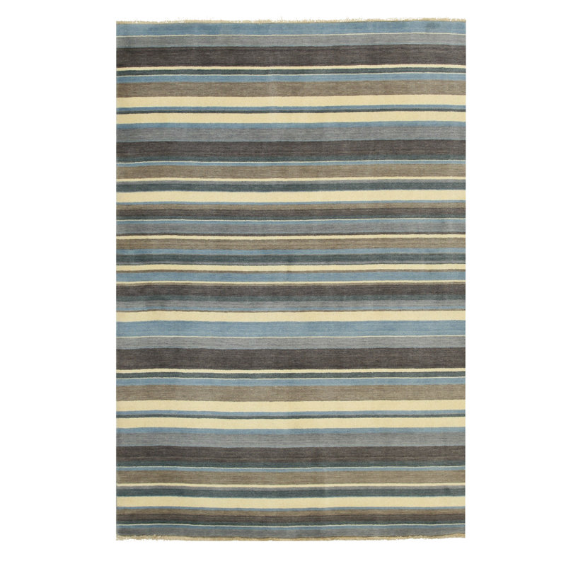 Eastern Rugs Striped Hand Knotted Wool Blue Brown Ivory Area Rug Perigold