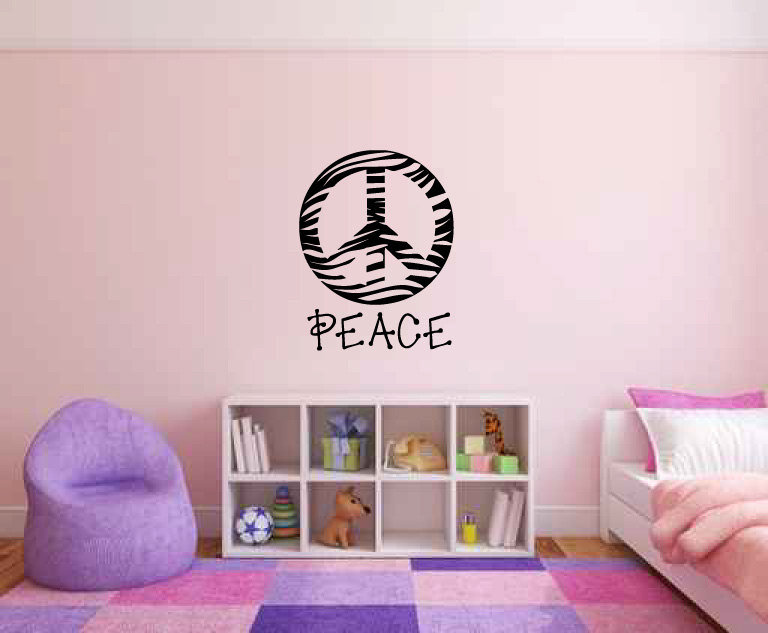 Awesome Zebra Print Wall Stickers Part - 14: Kate Zebra Print Peace Sign Symbol Silhouette Wall Decal