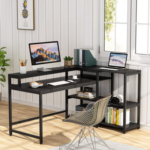 Black Legs Modern Writing Desk with Storage Shelves Tribesigns Computer Desk with Hutch Office Desk Study Table Gaming Desk Workstation for Home Office Vintage 