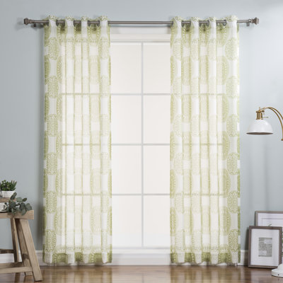 Mercury Row Demelo Damask Sheer Grommet Curtain Panels Color Green