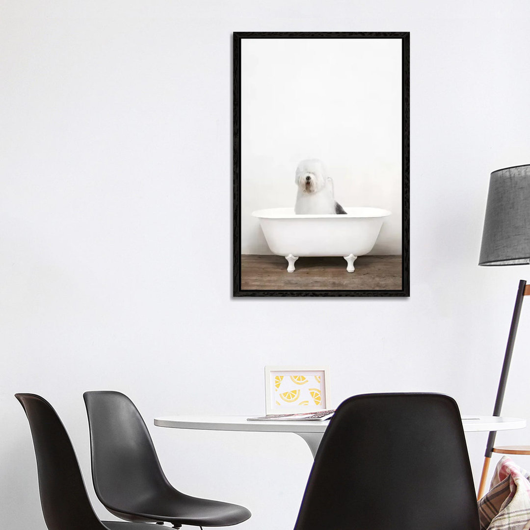 Happy Larry Sheepdog In A Vintage Bathtub-Canvas