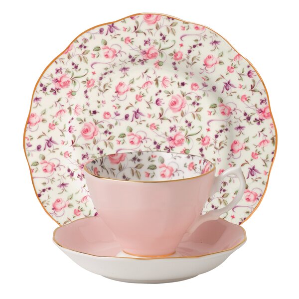 Decorative Teacup Country Pink Teacup and Saucer Set 8.1 fl oz Pretty Teacup with Matching Saucer Kitchen Teacup 