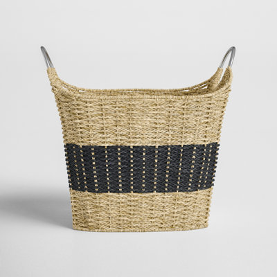 Seagrass Handmade Two Toned Decorative and Functional Storage Basket with Metal Handles