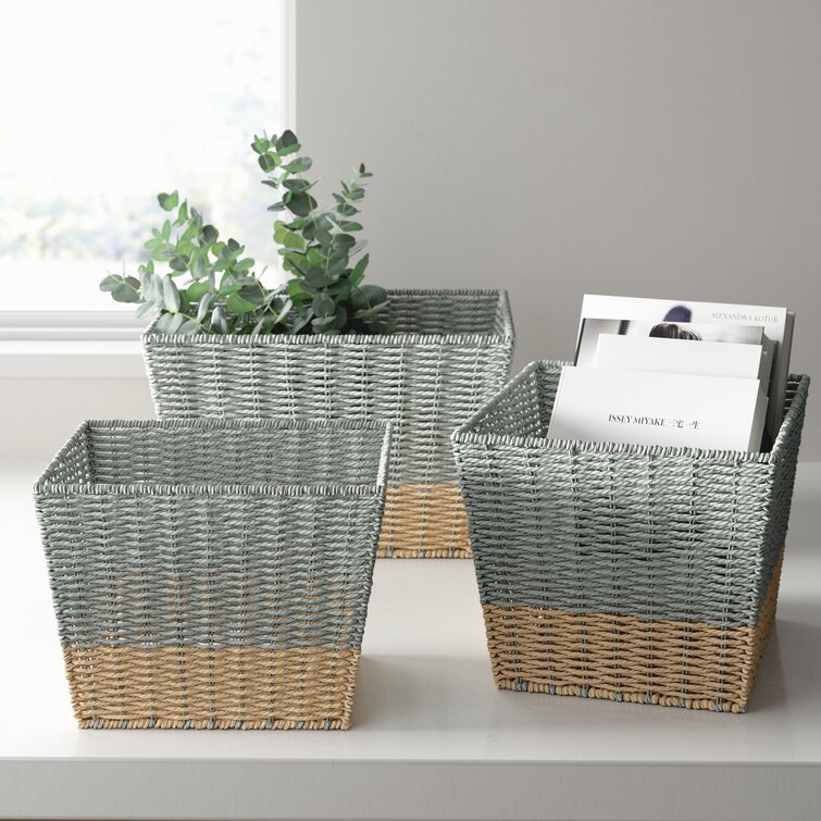 Wardell Woven Basket Seagrass Hand Natural Upright Living Room Organizer Paper Stylish Decorative Design Slim Frame 8.5 x 16 x 11.5 Inches 