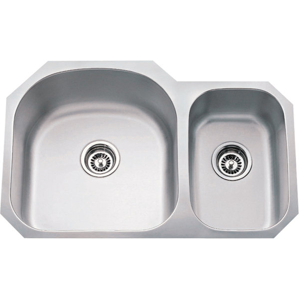 Hardware Resources 31 5 L X 20 5 W Double Bowl 18 Gauge 70 30 Stainless Steel Undermount Kitchen Sink Wayfair