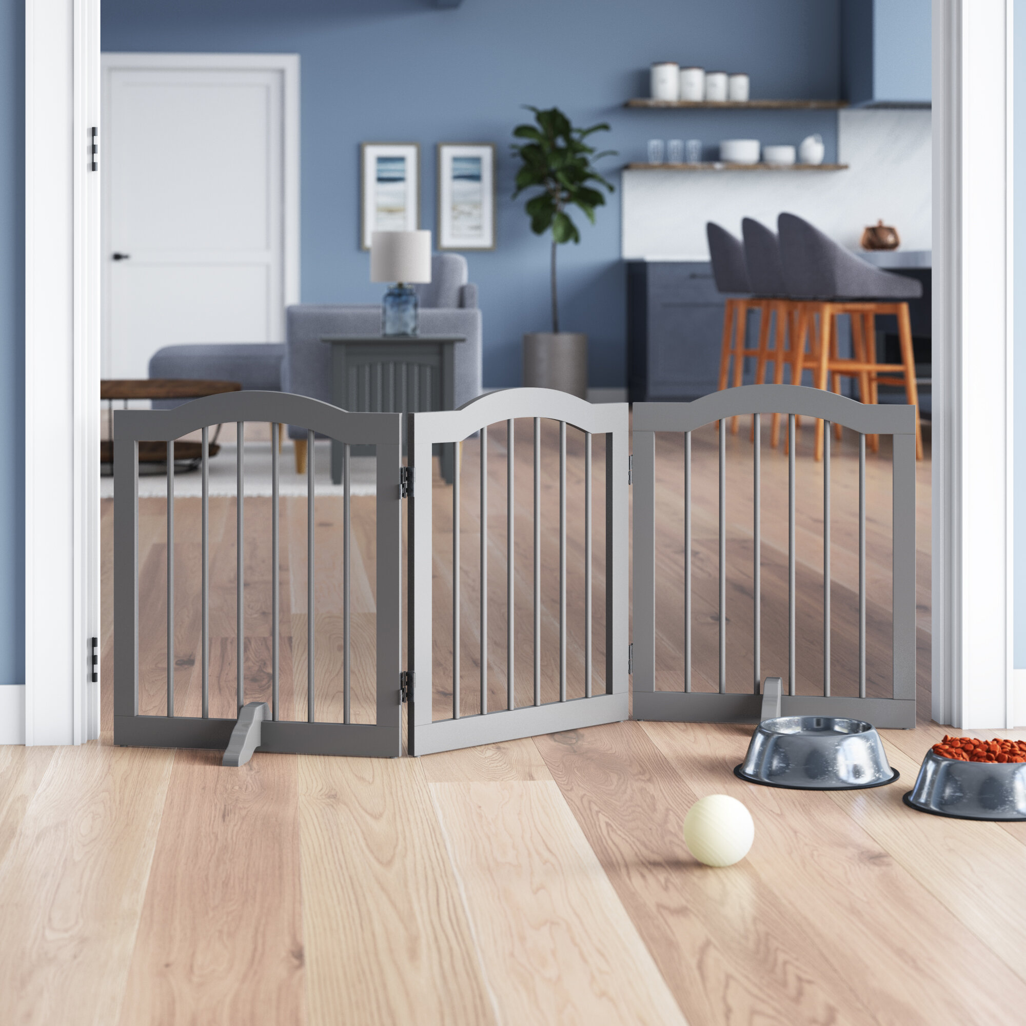 LZRS Oak Wood Foldable Pet Gate,Wooden Dog Gate,Cat Gate,Pet Gate with Pet Collar for House Doorway Stairs,Freestanding Indoor Outdoor Gate Safety Fence