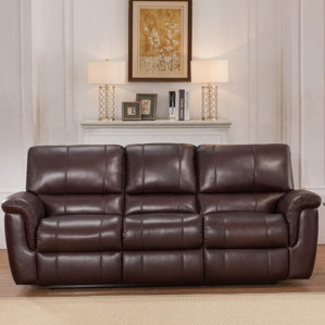 Deverell Leather Reclining Sofa by World Menagerie
