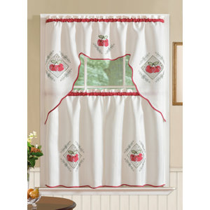 Marcel Red Apple 3 Piece Kitchen Curtain Set