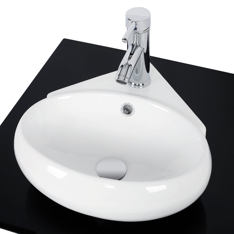 Elecwish White Ceramic Handmade Oval Corner Bathroom Sink ...