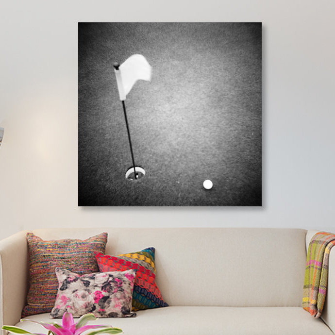 East Urban Home 2000s Golf Ball On Putting Green With Flag Marker In Hole From Above Photographic Print On Wrapped Canvas Wayfair
