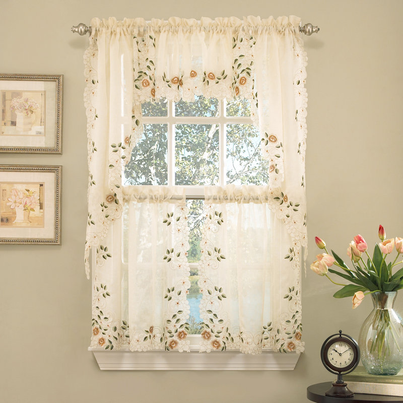 Ophelia Co Kwame Embroidered Semi Sheer Tier Curtain Reviews