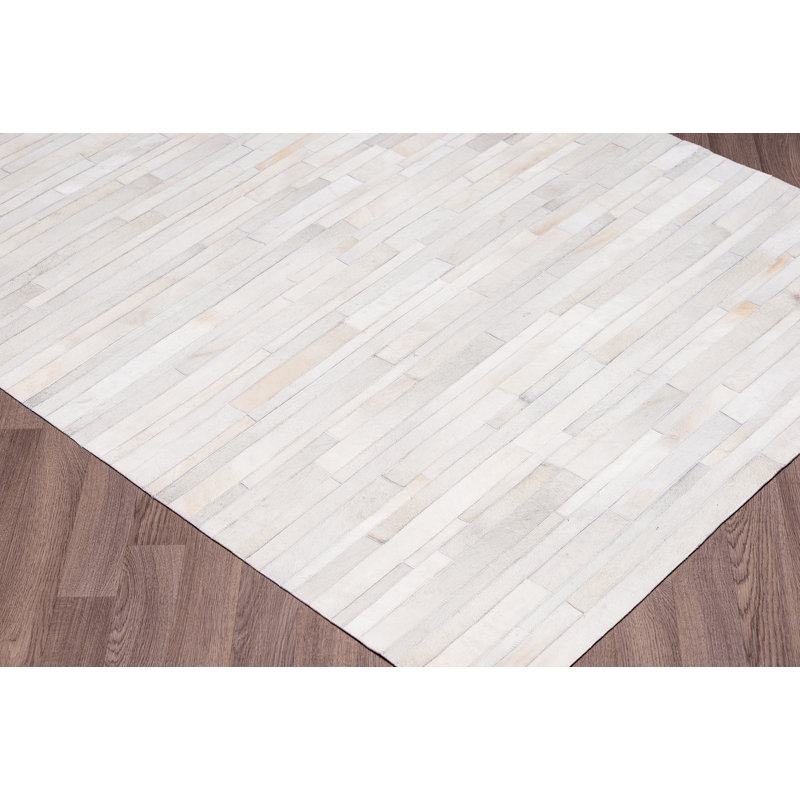 17 Stories Charleen Stripes Hand Woven Cowhide White Area Rug Reviews Wayfair
