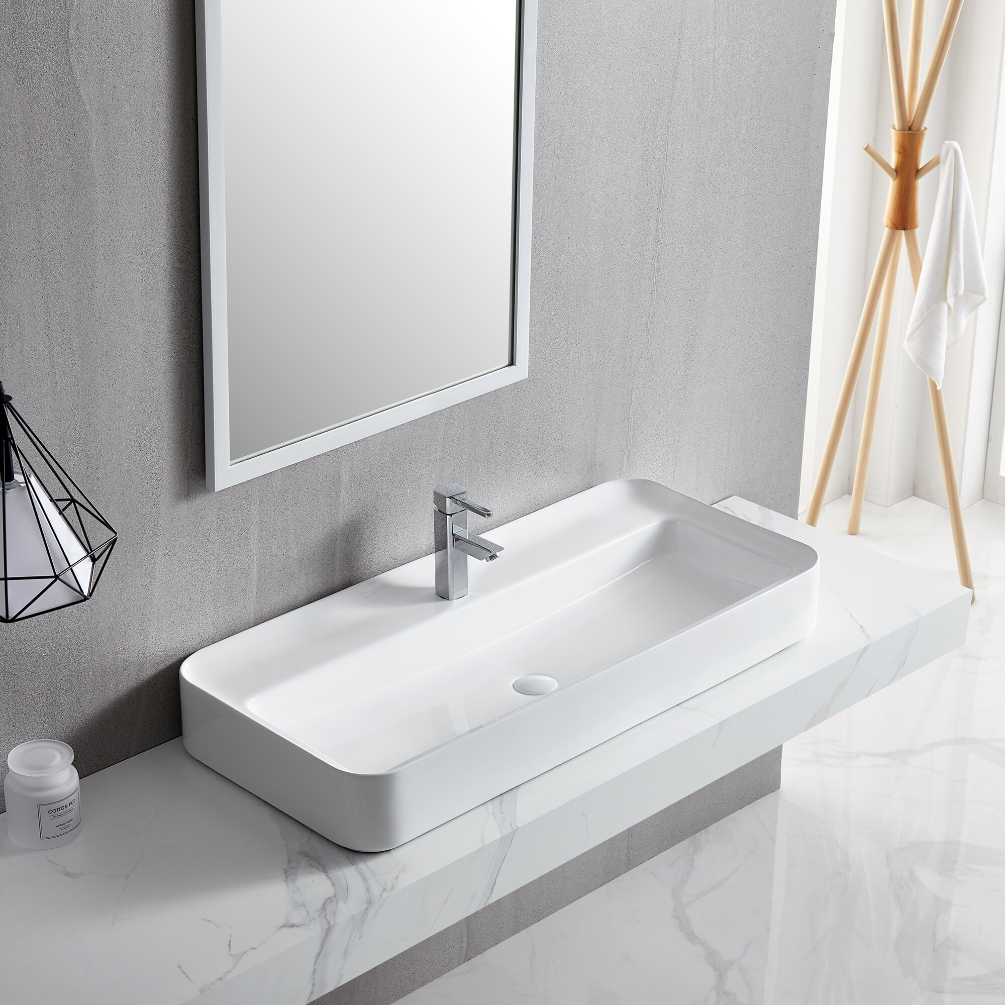 Vivid Ceramic Rectangular Trough Sink Above Counter White Bathroom Vanity Sink Bathroom Sink Art Basin Wayfair