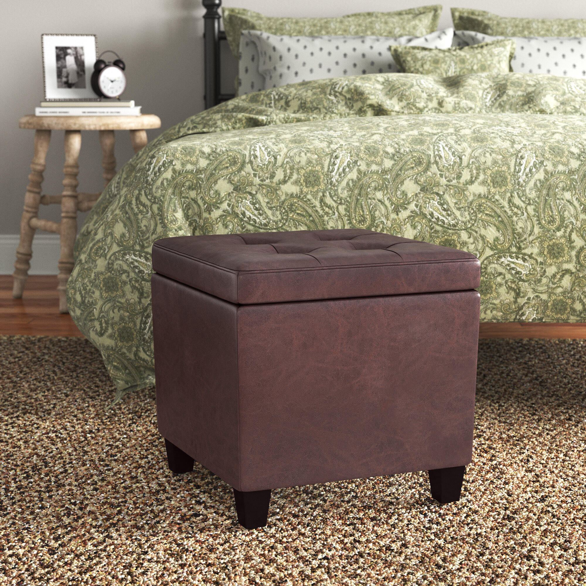 Decent Home Brown Leather Ottoman with Storage,17.5 x 17.5 x 15