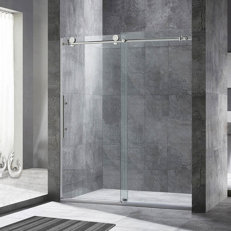 44"- 48" W x 76" H Single Sliding Frameless Shower Door with 3/8"(10mm) Explosion-Proof Clear Tempered Glass, Stainless Steel Accessories Finish: Brush Nickel