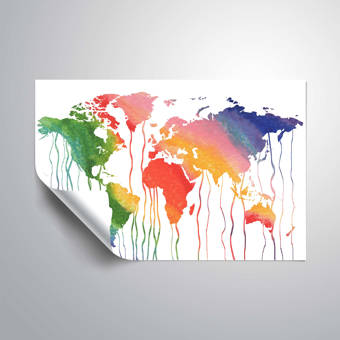 Wrought Studio Gillham Rainbow Rain Watercolorr World Map