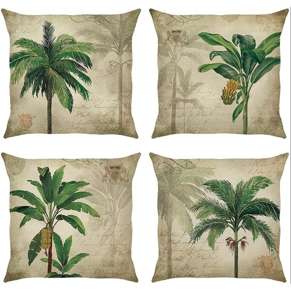 HGOD DESIGNS Palm Leaves Decorative Throw Pillow Cover Case,Tropical Palm Leaves Jungle Leaf Cotton Linen Outdoor Pillow Cases Square Standard Cushion Covers for Sofa Couch Bed 18x18 inch Green 