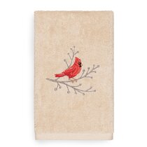 Snow Cardinals Hand Towels in White Embroidered Set of 2 Winter Christmas 16x25" 