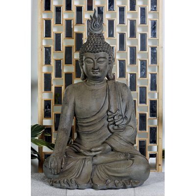 Polystone Meditating Buddha Decorative Sculpture with Engraved Carvings and Relief Detailing