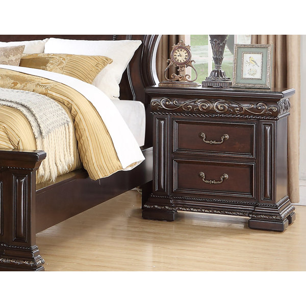 Astoria Grand Bathild 2 Drawer Solid Wood Nightstand In Dark Cherry Wayfair