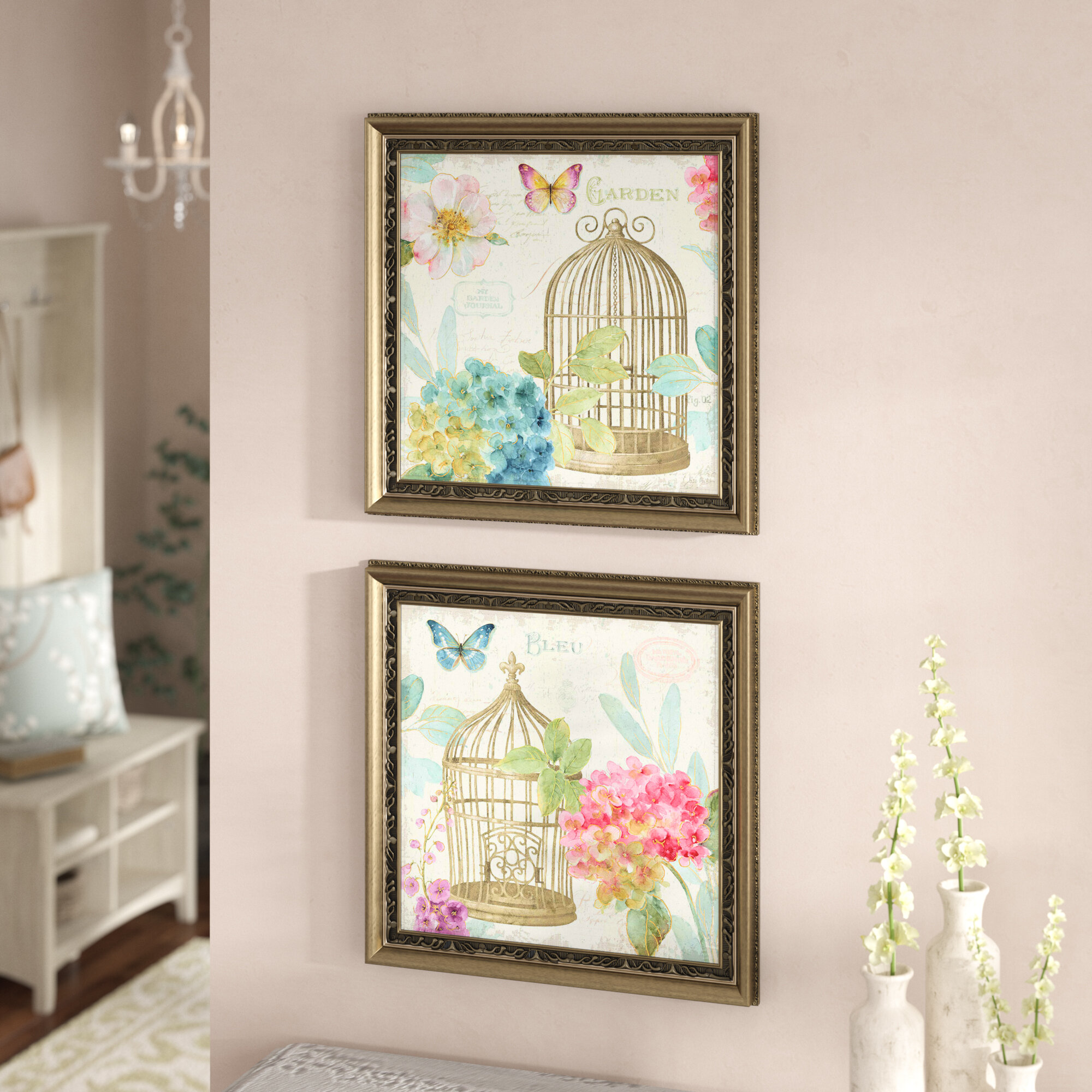 Download Ophelia Co Rainbow Seeds Floral Birdcage Ii V2 2 Piece Picture Frame Graphic Art Print Set On Paper Reviews Wayfair