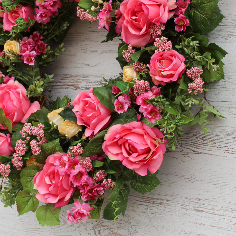 One Allium Way Cabbage Rose Plum Blossom Summer Front Door 26 Wreath Wayfair