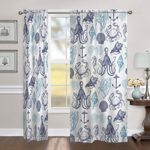 Nautical Beach You Ll Love Wayfair Caylee Coastal Creatures Nautical Sheer Rod Pocket Single Curtain Panel