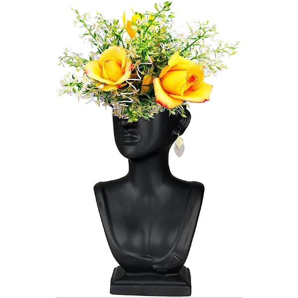 fumisee Ceramic Statue Sculpture/Vase Hybrid,Human Face Abstract Statue Modern Creative Flower Vase,Unique Bust Head Shaped for Gift Home Office Decoration Minimalist Decor-Gold 