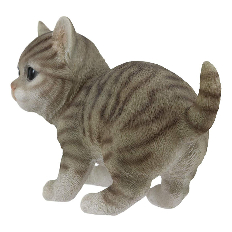 Charlton Home Nathaly Lifelike Crouching Grey Striped Tabby Cat