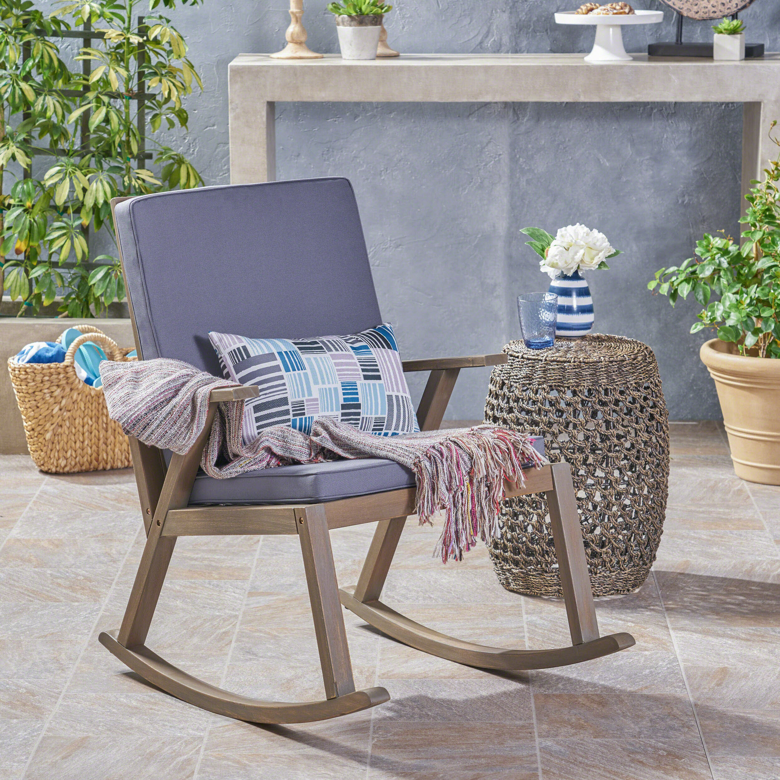 Gracie Oaks Spencer Outdoor Rocking Chair With Cushion Reviews