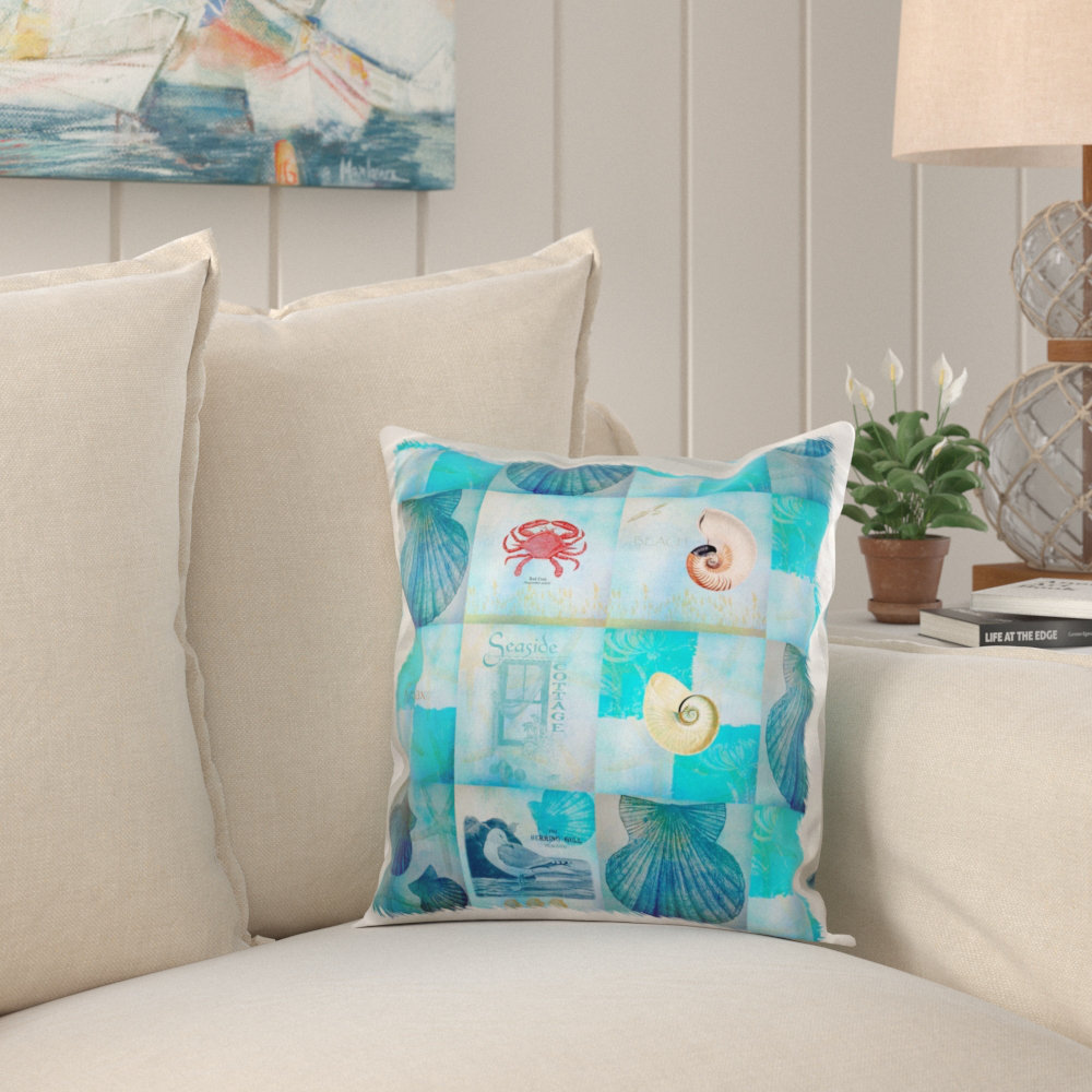 Highland Dunes Lana Beach Seashell Collage Art Pillow Cover Wayfair