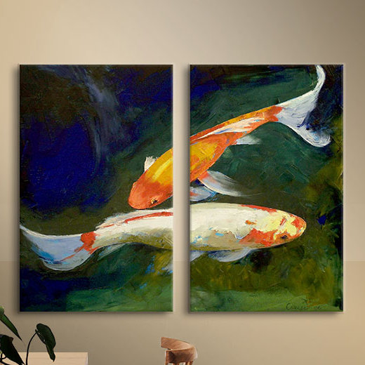 Artwall Feng Shui Koi Fish By Michael Creese 2 Piece Painting
