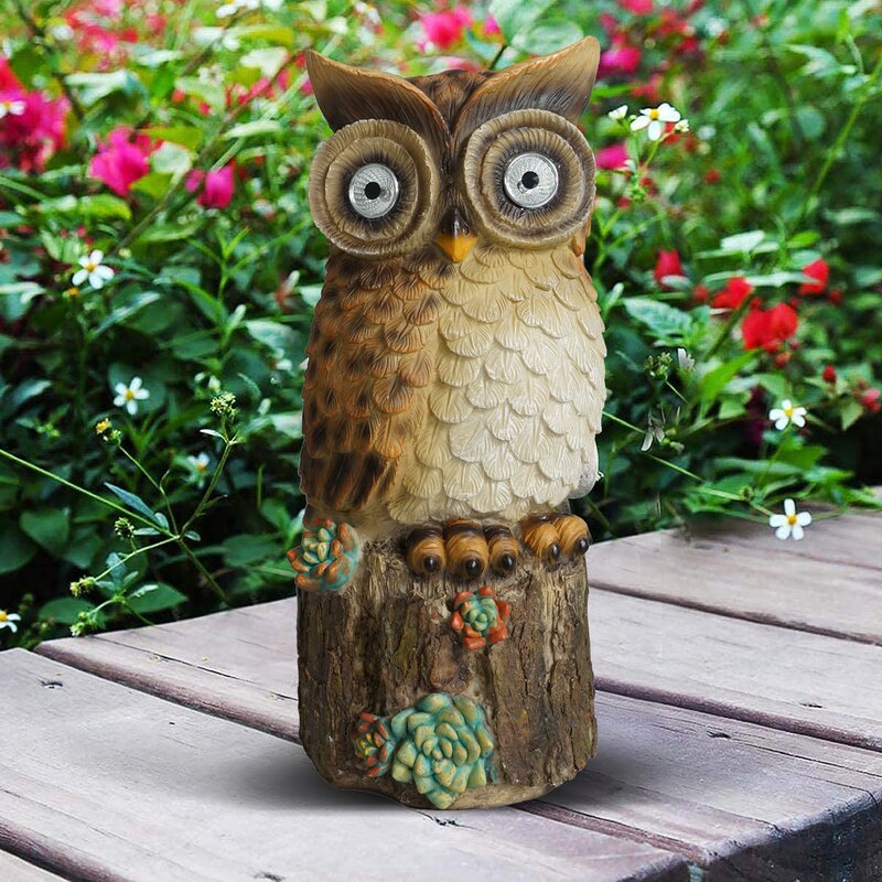 Millwood Pines Solar Resin Owls Statue | Wayfair