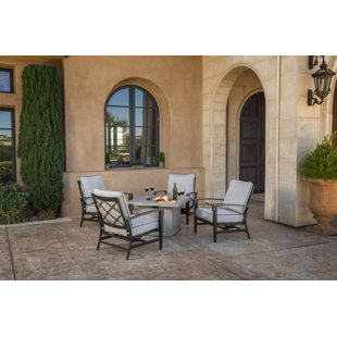 Go to store & view more images Duncombe 5 Piece Sunbrella Dining Set with Cushions and Firepit by Darby Home Co