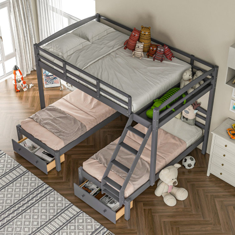 l shaped bunk bed with futon